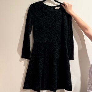 Loft Black & Green Floral Fit & Flare Dress